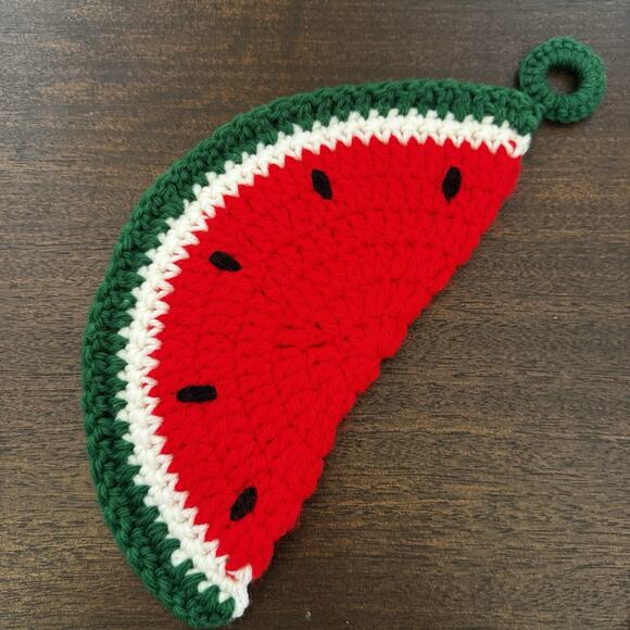 Vintage 3 Handmade Watermelon Crocheted Knit Hot Pad Potholder Trivet Farmhouse - Picture 5 of 12